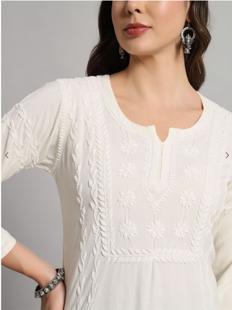 Chikankari Rayon Short Straight Kurti
