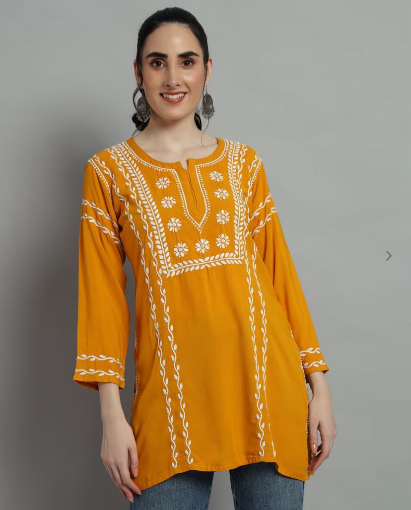 Chikankari Rayon Short Straight Kurti