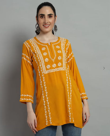 Chikankari Rayon Short Straight Kurti