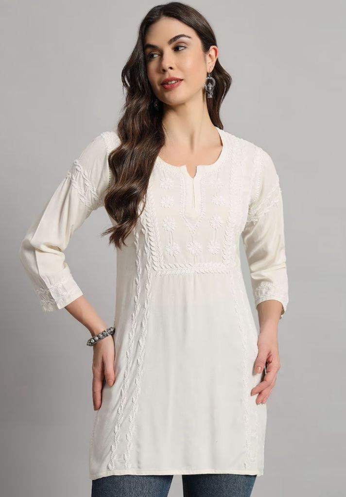 Chikankari Rayon Short Straight Kurti