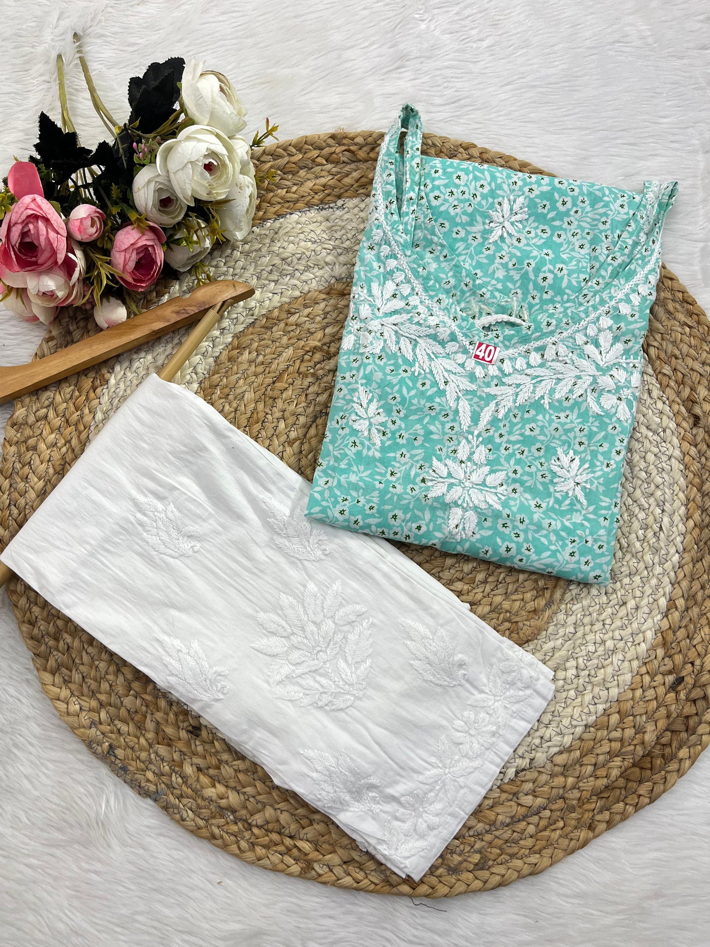 Chikankari Mulmul Backless Designer Kurti Set