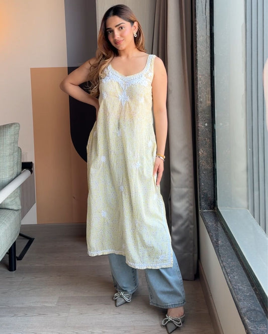 Chikankari Mulmul Backless Designer Kurti Set