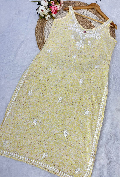 Chikankari Mulmul Backless Designer Kurti Set