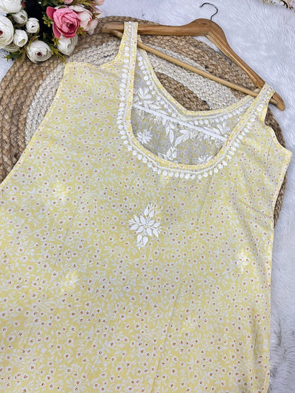 Chikankari Mulmul Backless Designer Kurti Set