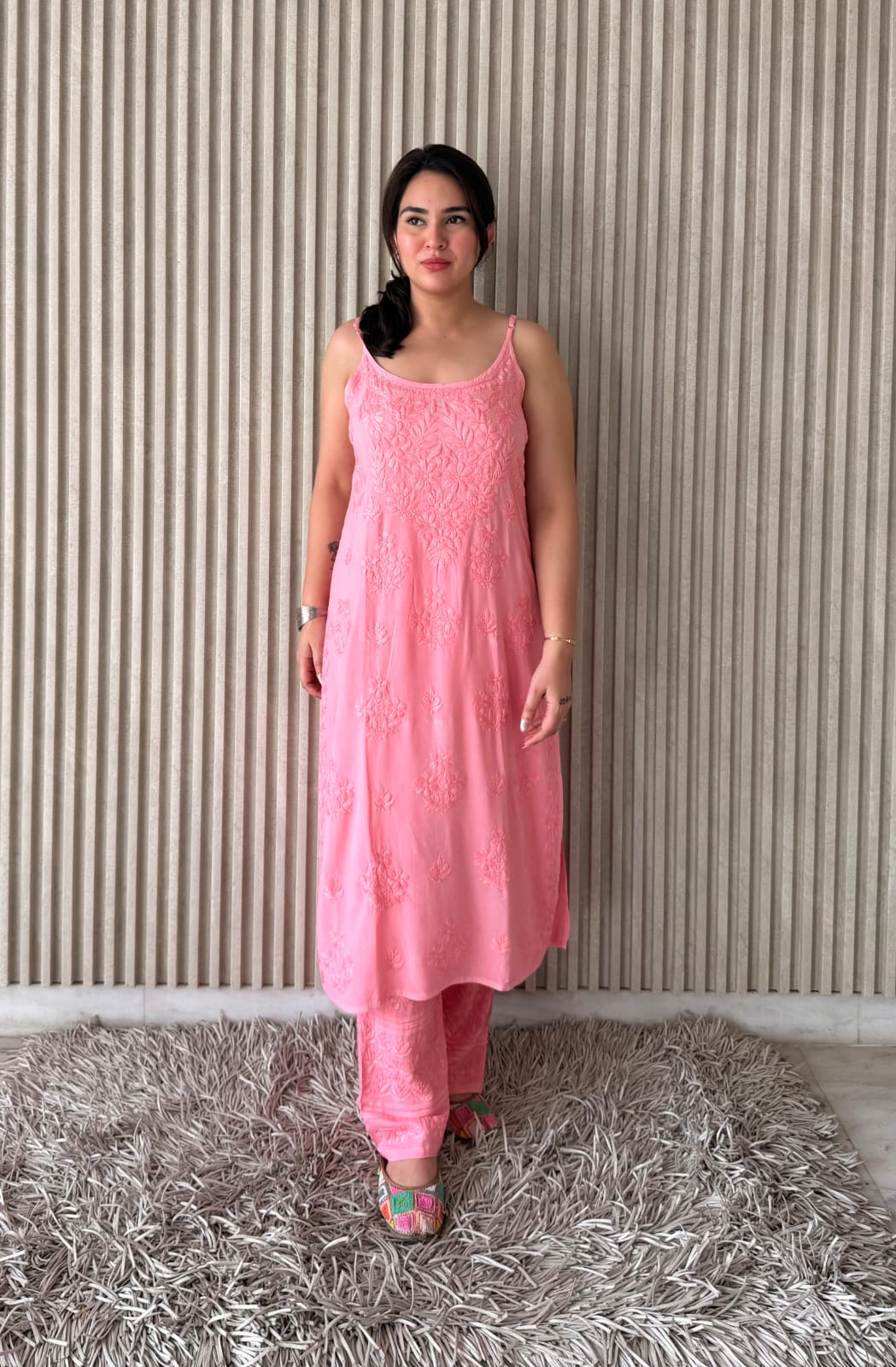 Noodle Strip Kurti Plazo set.