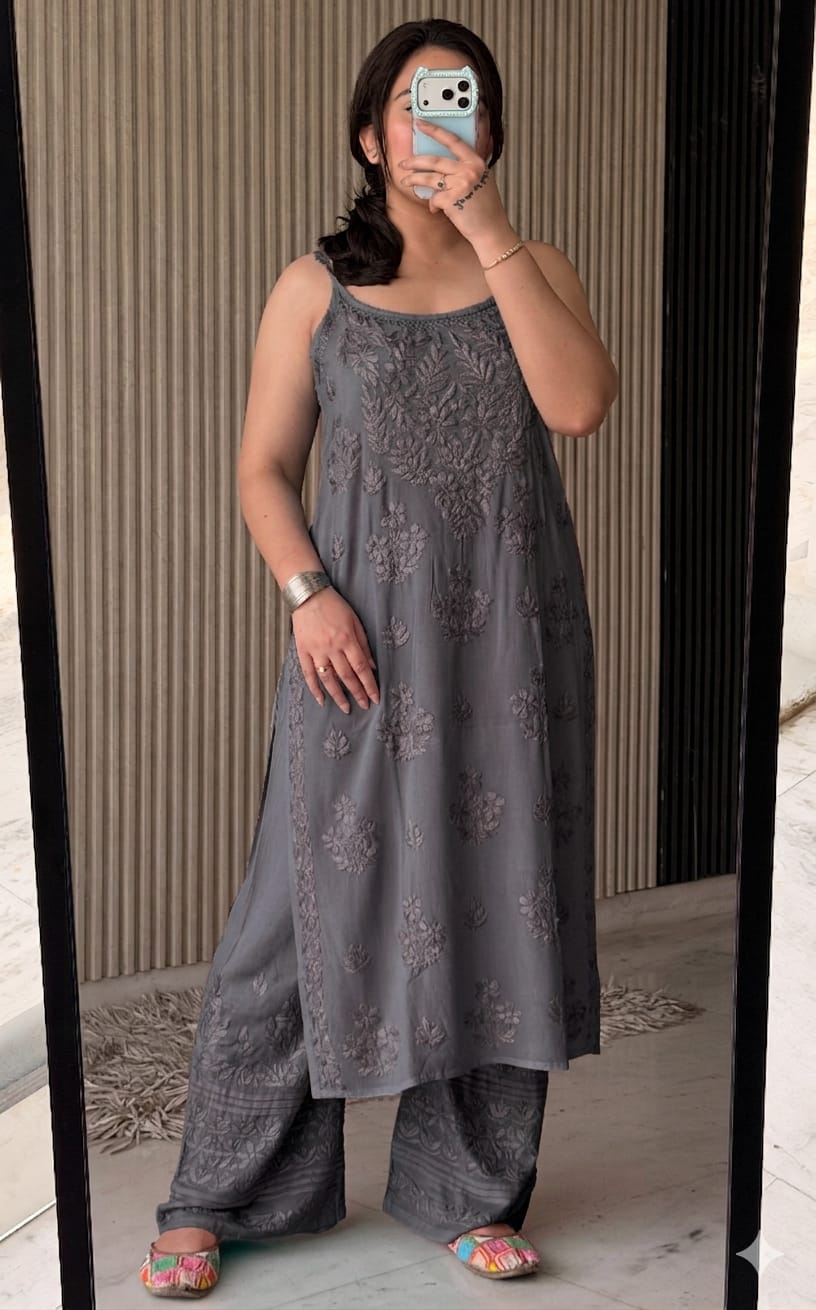 Noodle Strip Kurti Plazo set.