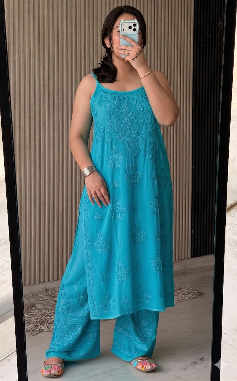 Noodle Strip Kurti Plazo set.