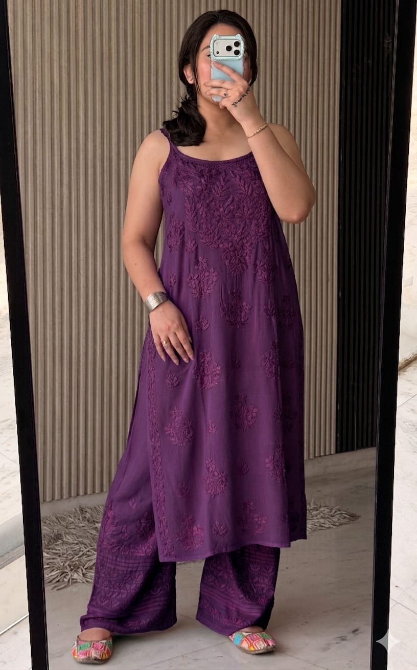 Noodle Strip Kurti Plazo set.
