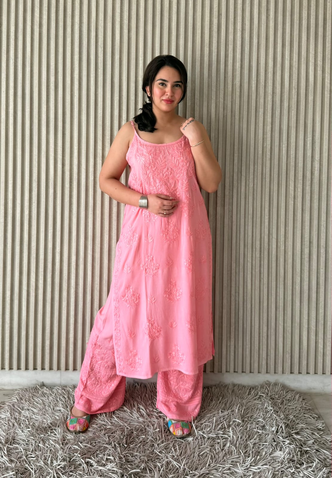 Noodle Strip Kurti Plazo set.