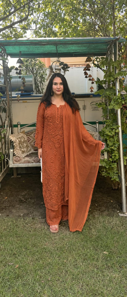 Kurti Plazo Set With Chiffon Dupatta