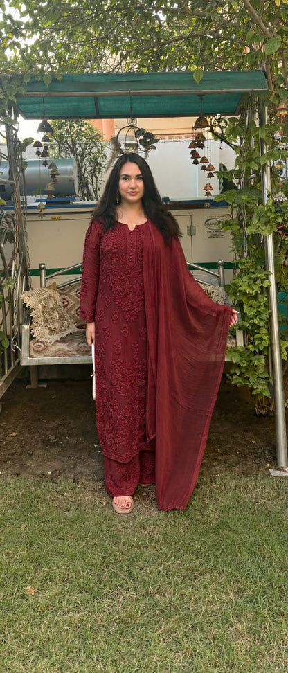 Kurti Plazo Set With Chiffon Dupatta