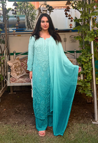 Kurti Plazo Set With Chiffon Dupatta