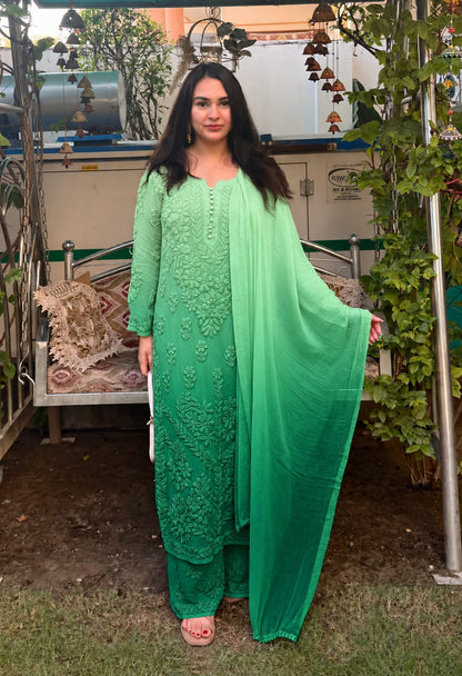 Kurti Plazo Set With Chiffon Dupatta