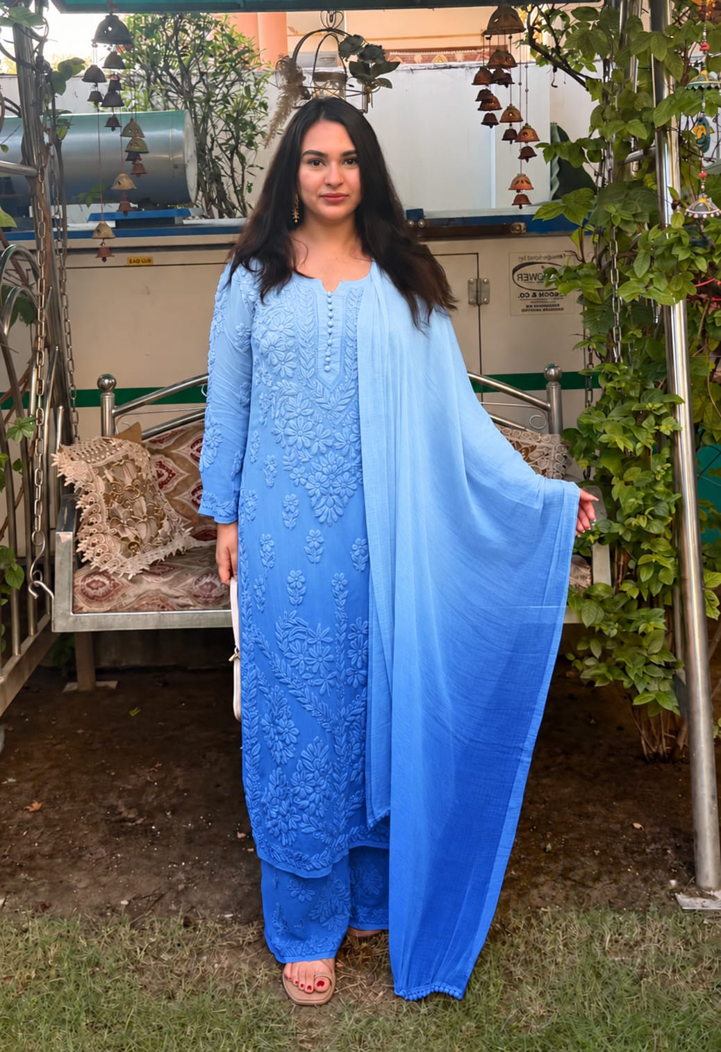 Kurti Plazo Set With Chiffon Dupatta