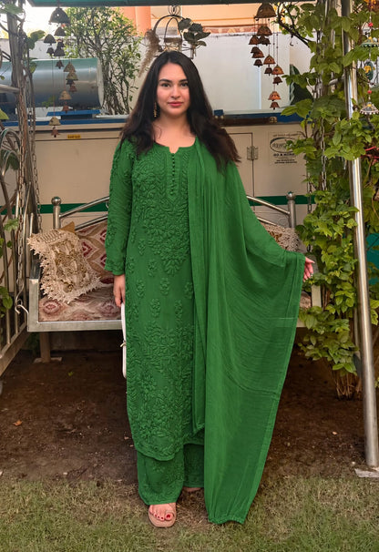 Kurti Plazo Set With Chiffon Dupatta
