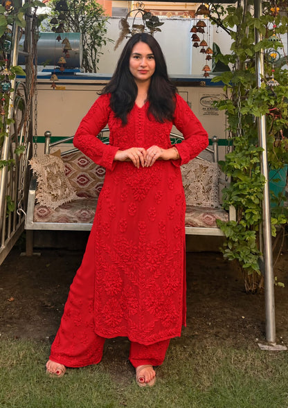 Kurti Plazo Set With Chiffon Dupatta