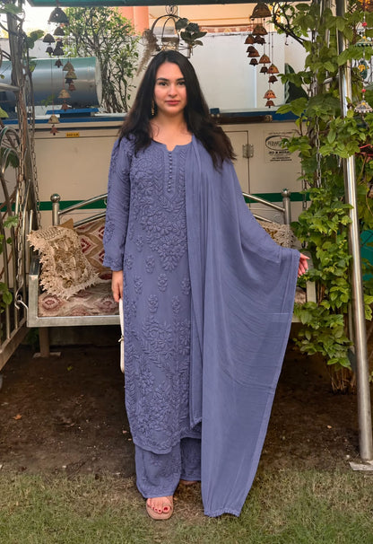 Kurti Plazo Set With Chiffon Dupatta