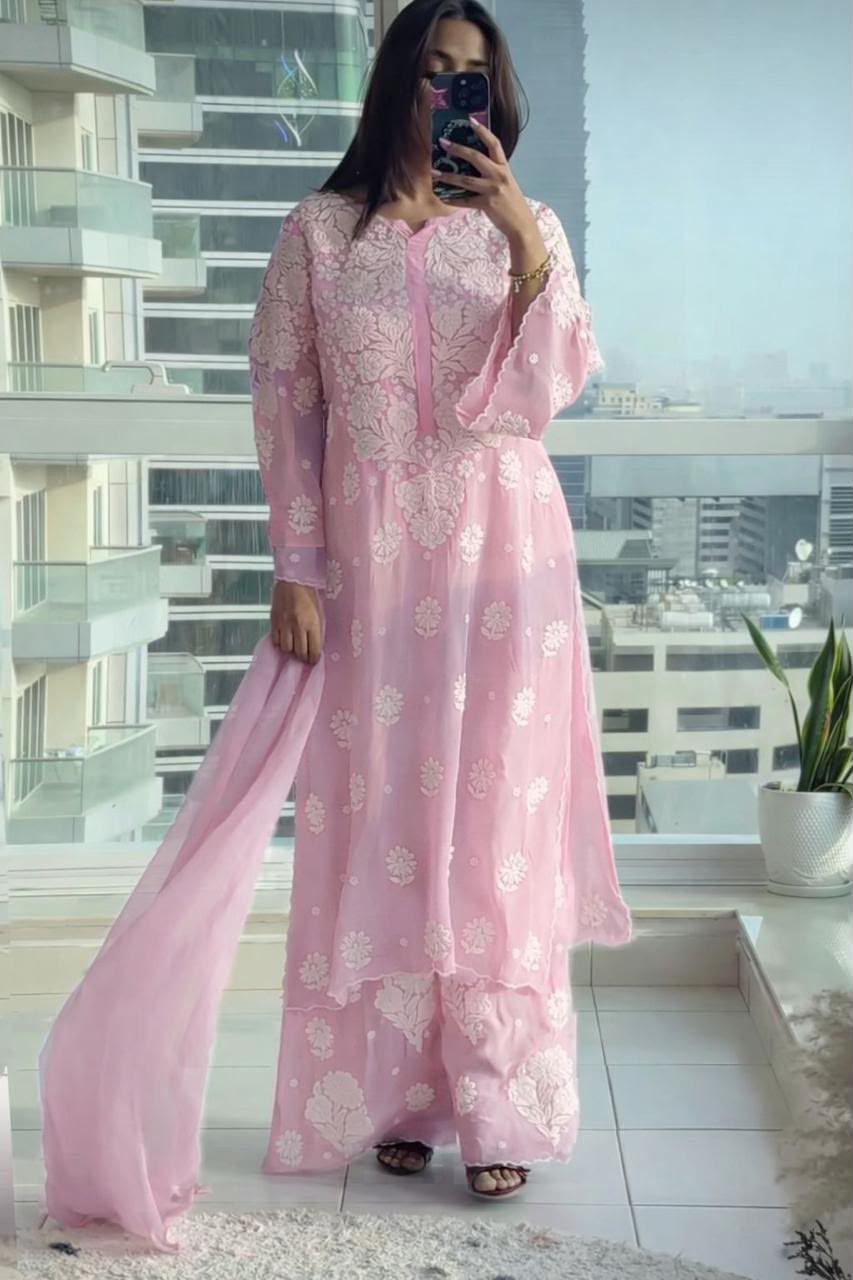 Crepe Kurti Plazo Dupatta set