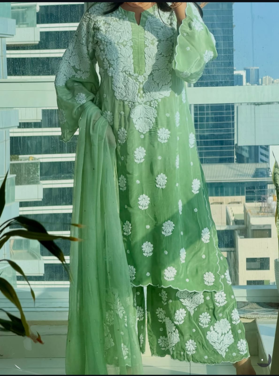 Crepe Kurti Plazo Dupatta set