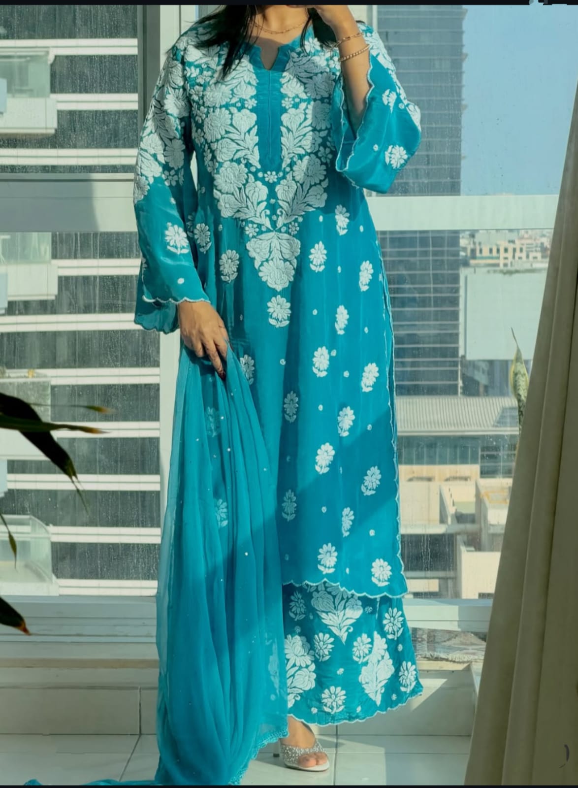 Crepe Kurti Plazo Dupatta set