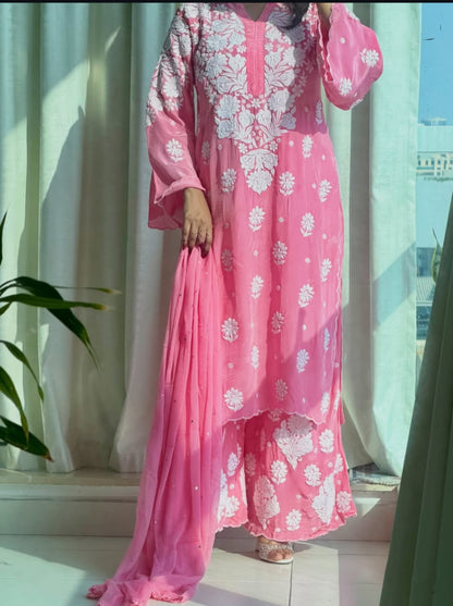 Crepe Kurti Plazo Dupatta set