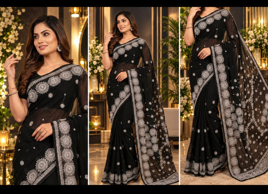 Georgette Saree Sun Flower
