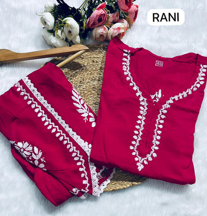 Rayon Co-ord Set with Chikan Embroidery