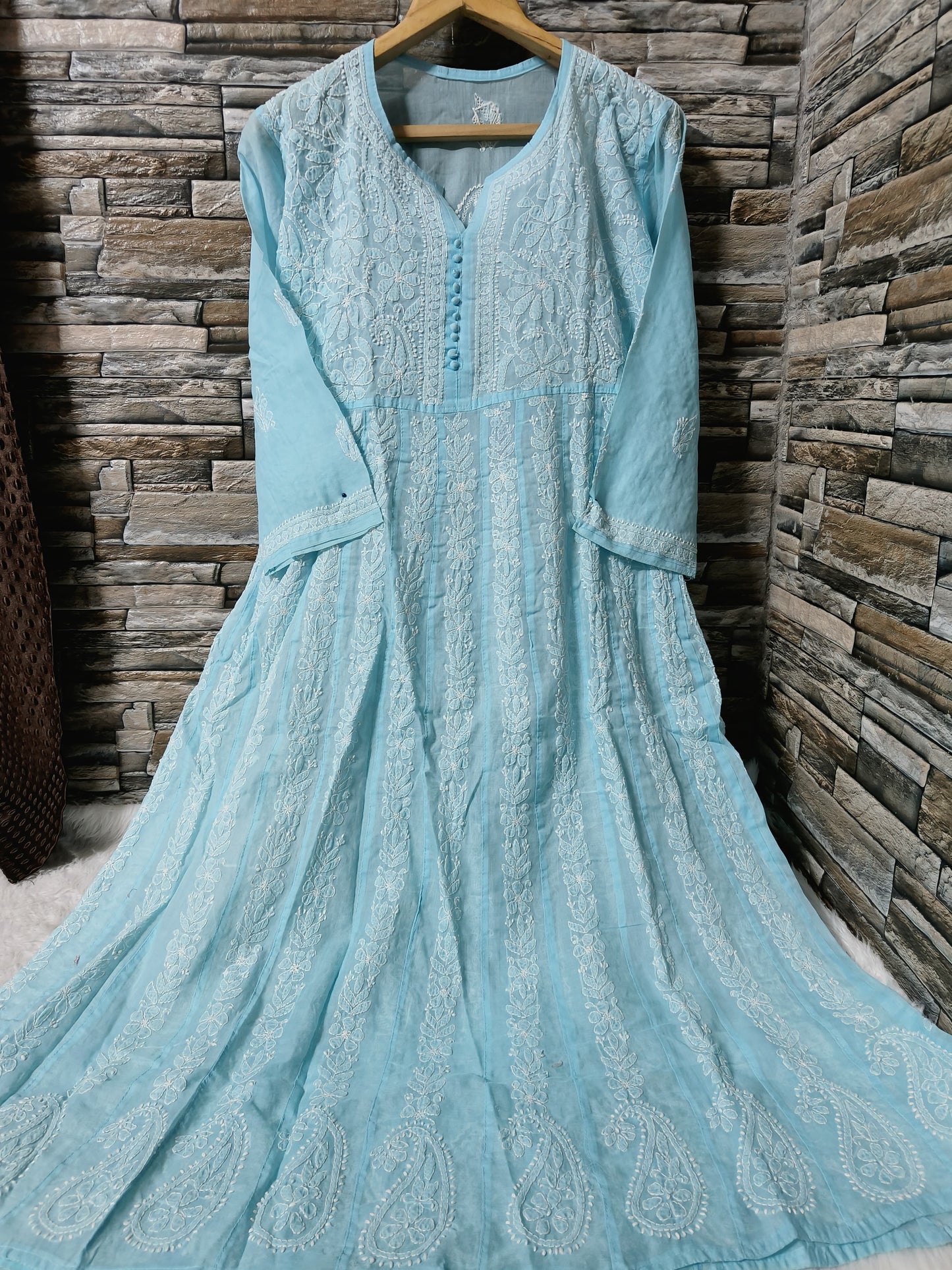 Cotton Anarkali with Chikan Embroidery
