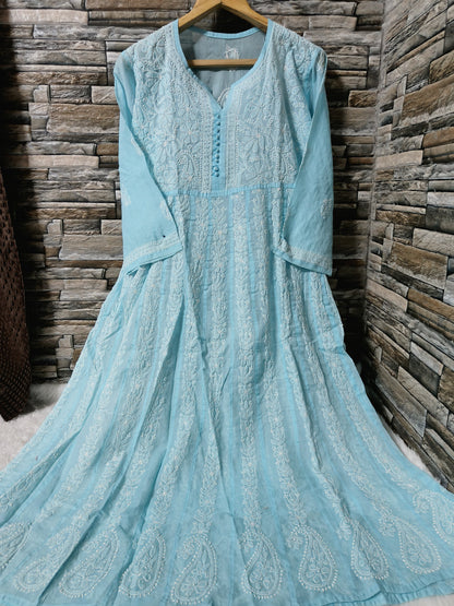 Cotton Anarkali with Chikan Embroidery