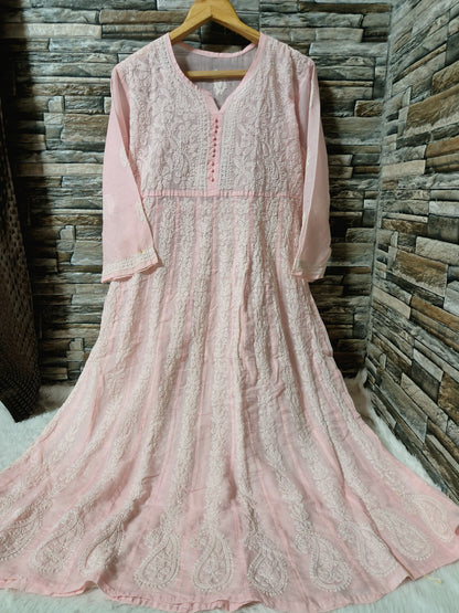 Cotton Anarkali with Chikan Embroidery