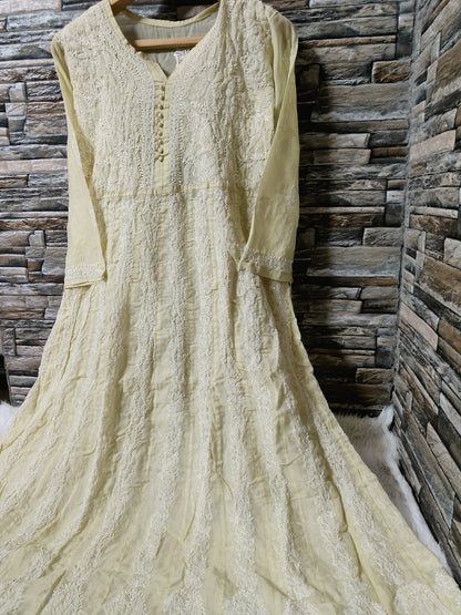 Cotton Anarkali with Chikan Embroidery