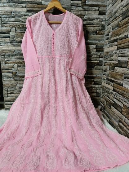 Cotton Anarkali with Chikan Embroidery