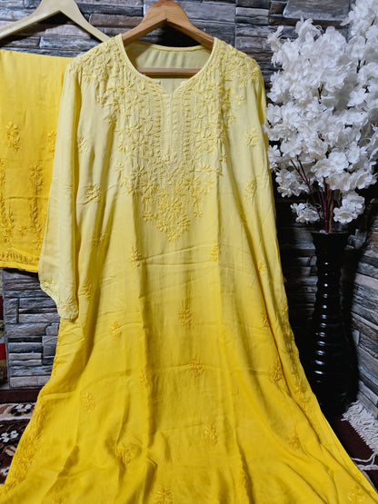 Mesmerizing Chikankari Ombre Shade Kurti Palazzo Set
