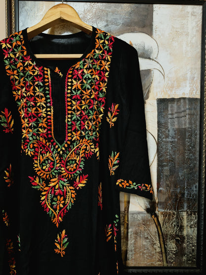 Multi-Thread Embroidered Rayon Cotton Kurti