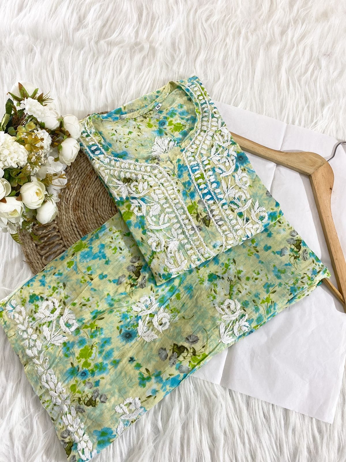 Mul Cotton Palazzo Set with Ghas Patti Hand Embroidery