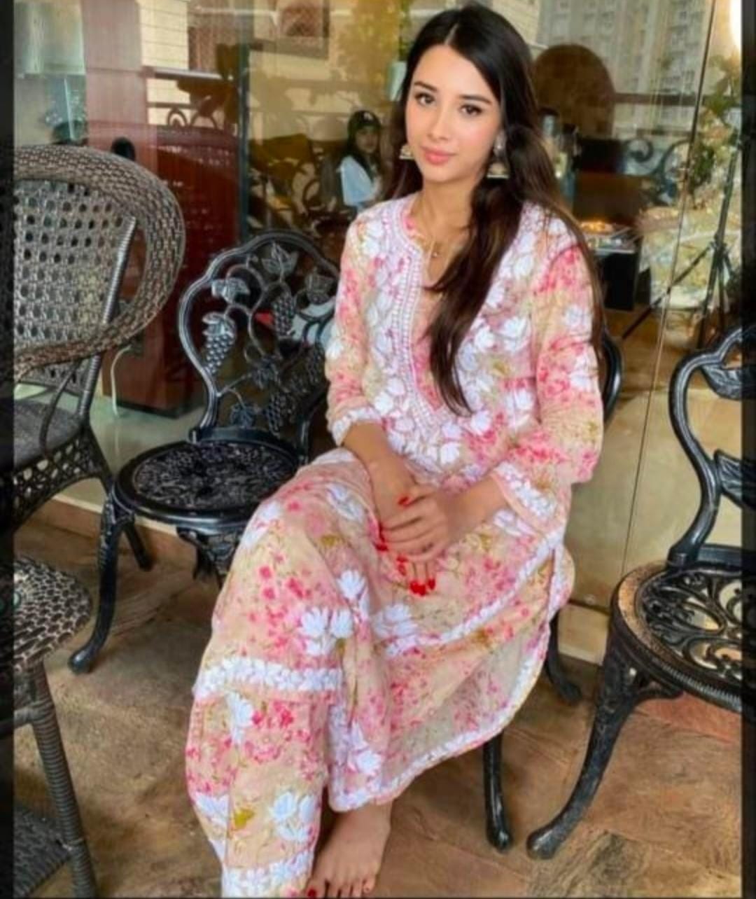 Mul Cotton Palazzo Set with Ghas Patti Hand Embroidery