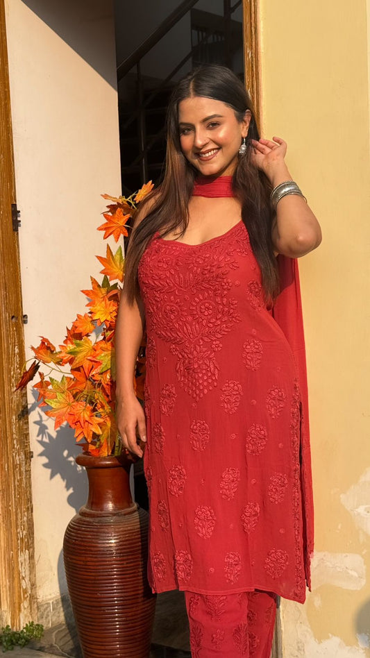 Noodle Sleeves Kurti Palazzo Dupatta Set