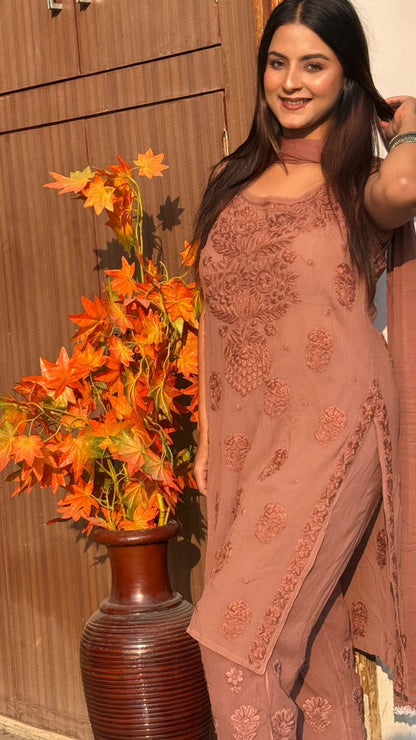 Noodle Sleeves Kurti Palazzo Dupatta Set