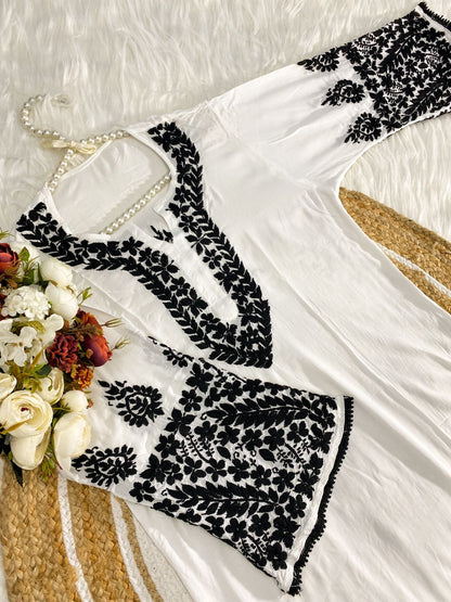 Modal Chikankari Kurti and Afghani pant Set