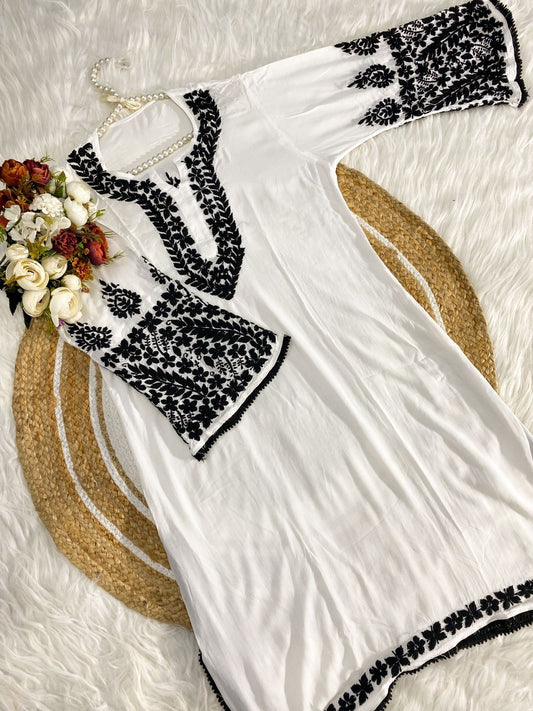 Modal Chikankari Kurti and Afghani pant Set