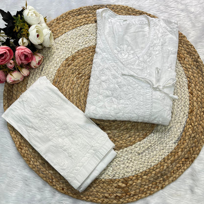 Mul Cotton Chikankari Angarkha Set