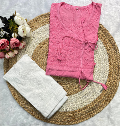 Mul Cotton Chikankari Angarkha Set