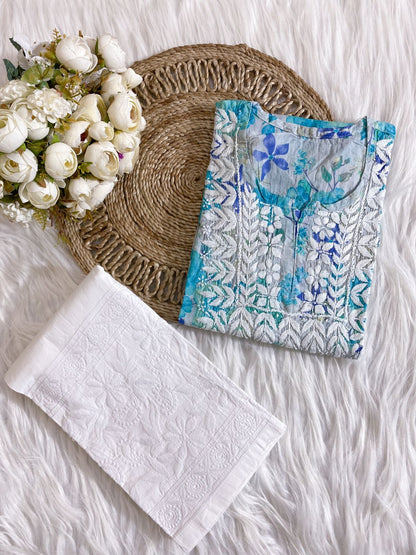 Mul Cotton Short top with Chiknakari Emroidery