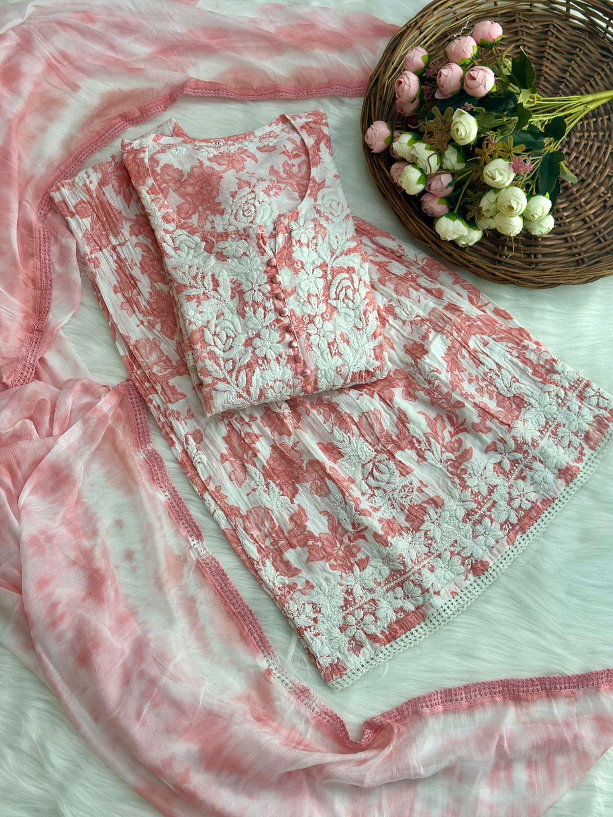 Mul Cotton Chikankari Garara Set