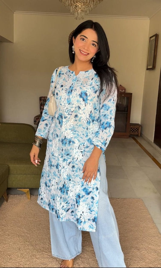 Heavy Embroidery Mul Mul Soft Kurti Set