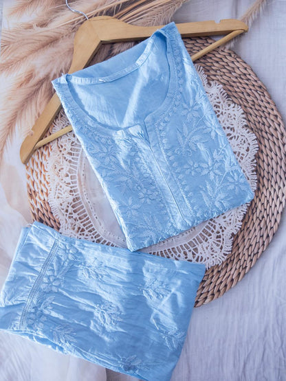 Chikankari Mul Mul Cotton Kurti Set