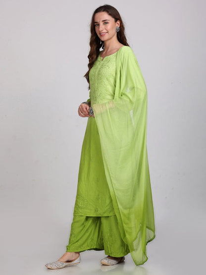 Rayon Kurti Palazzo Set with Chikan Embroidery
