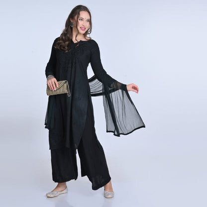Rayon Kurti Palazzo Set with Chikan Embroidery