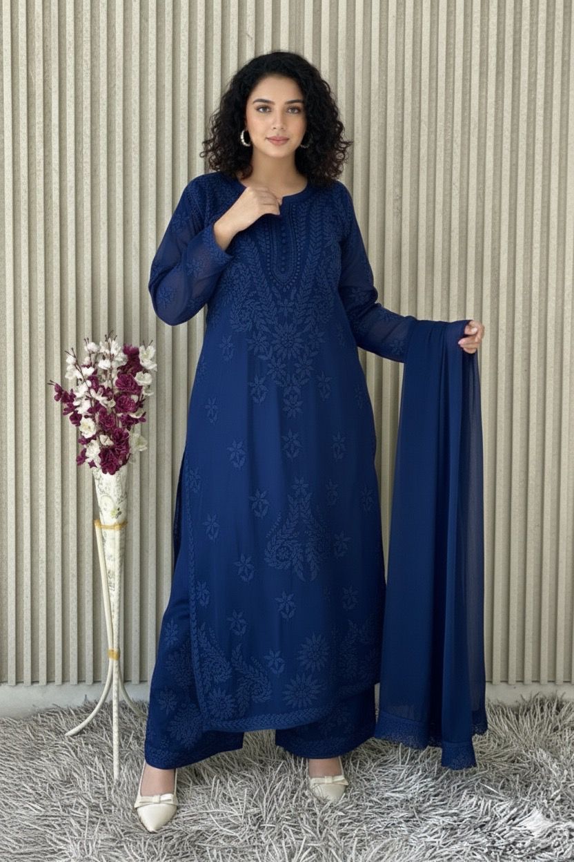 Viscose Kurti Dupatta Palazzo Set