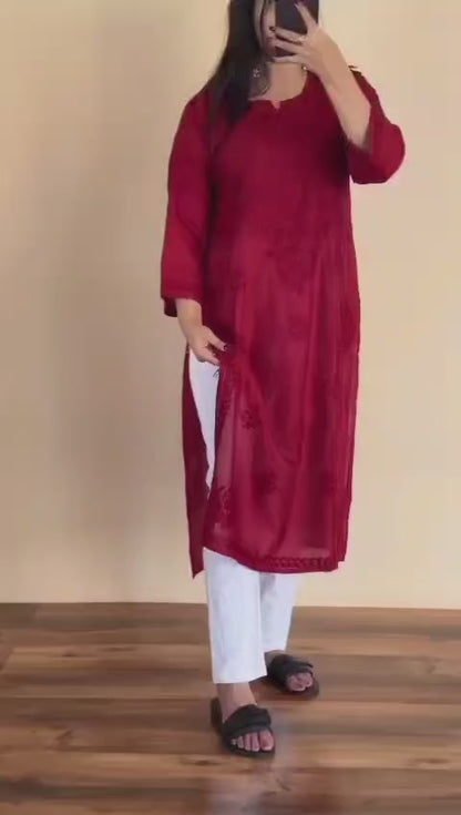 Dyed Chanderi Kurti with Silver Mukaish Embellishment